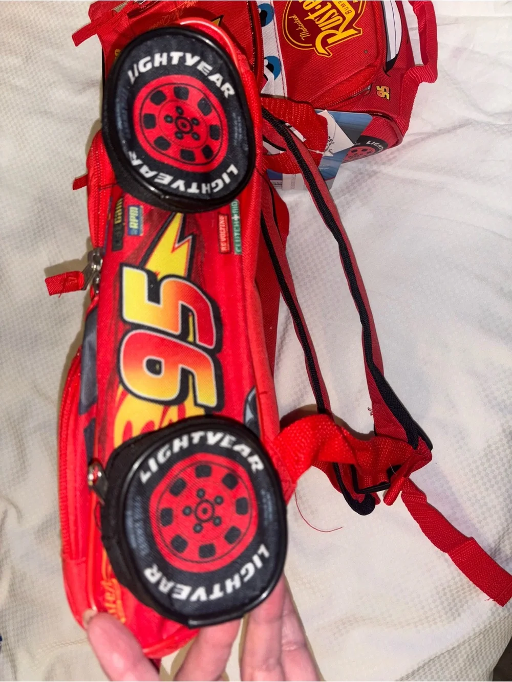 New Disney Pixar Cars Lightning McQueen Rust-eze Red Kids Backpack + lunch bag - Picture 9 of 10